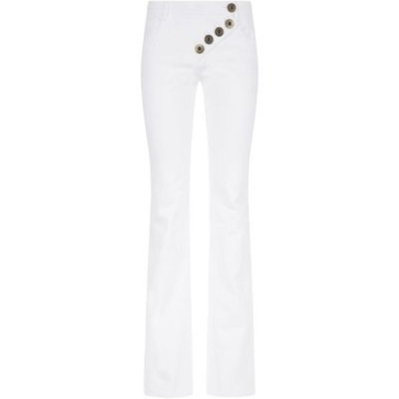 Chloe White Flared Jeans Asymmetric Large Buttons